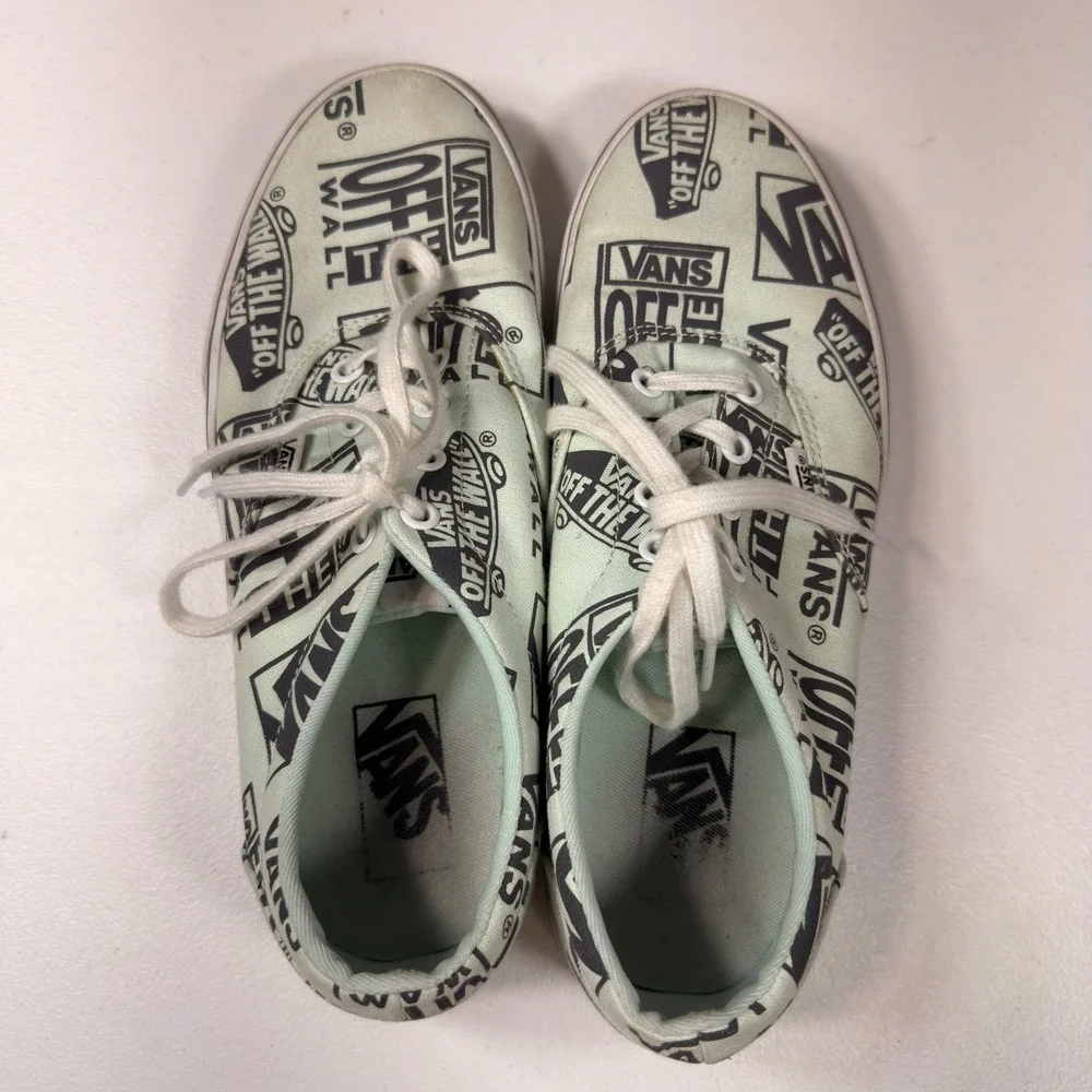 Vans Authentic Off The Wall Logo Print Mint Green Sneakers Womens 8.5
